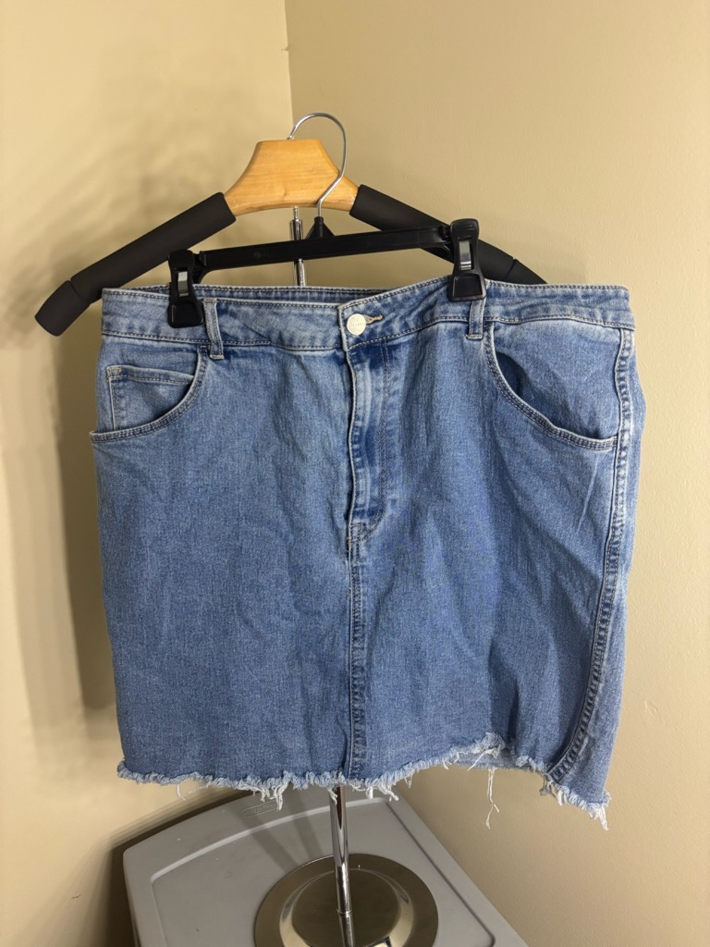 Maurices Light Blue Denim Midi Skirt with Frayed Hem
